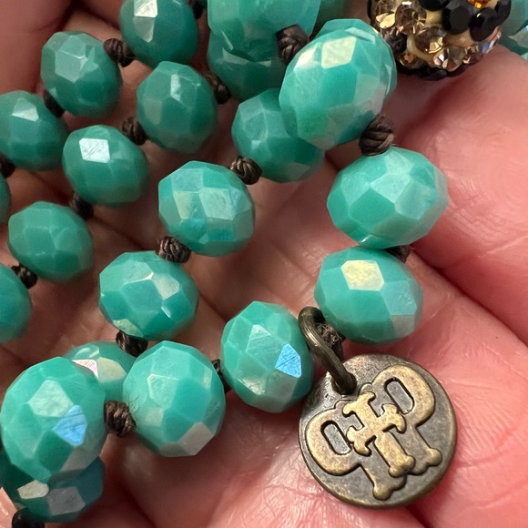 Pink Panache Turquoise Faceted Beads Rhinestone Encrusted Rondell 56" Necklace - Picture 3 of 8